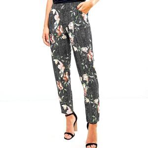 Paper Dolls Pants Size 8 High Waist Houndstooth Floral Trousers